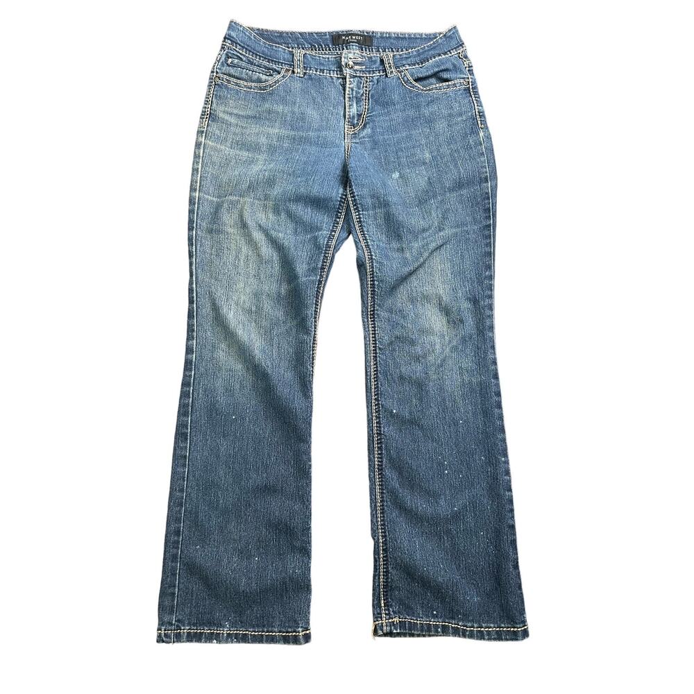 Nine West Annette Low Rise Mid Wash Y2K Rhinestone Pocket Straight Jeans Size 10